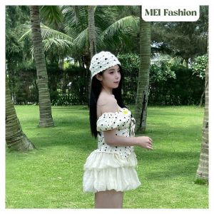 Set áo trễ vai chấm bi