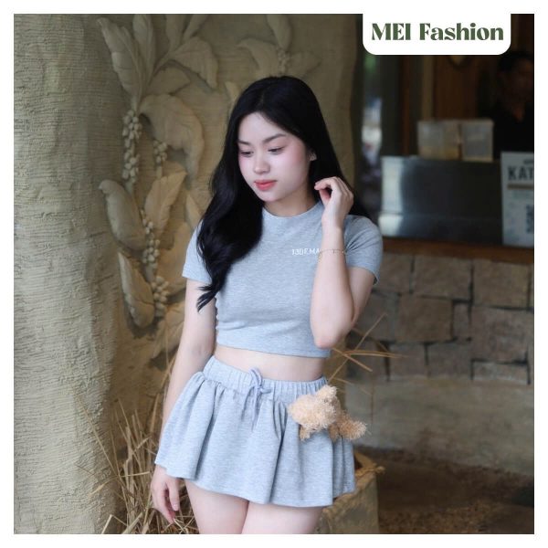 Set áo gấu phối chân váy