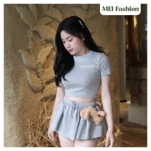 Set áo gấu phối chân váy